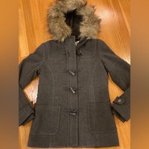 AÉROPOSTALE | Gray Pea Coat with Fur Hood